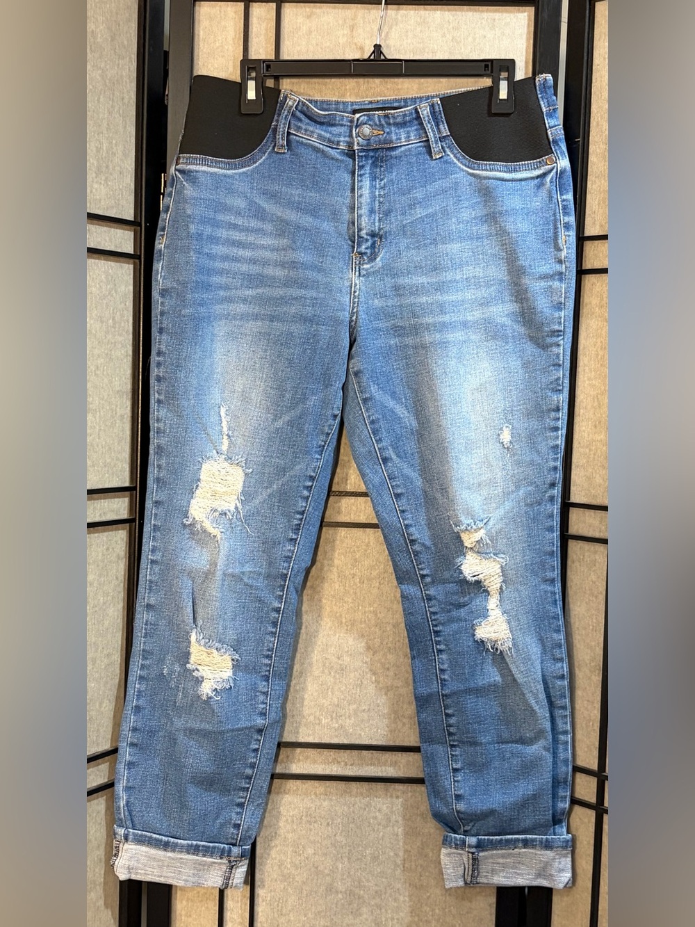 Judy Blue Maternity Waistband Distressed Boyfriend Jeans Size 11 / 30 Stretch